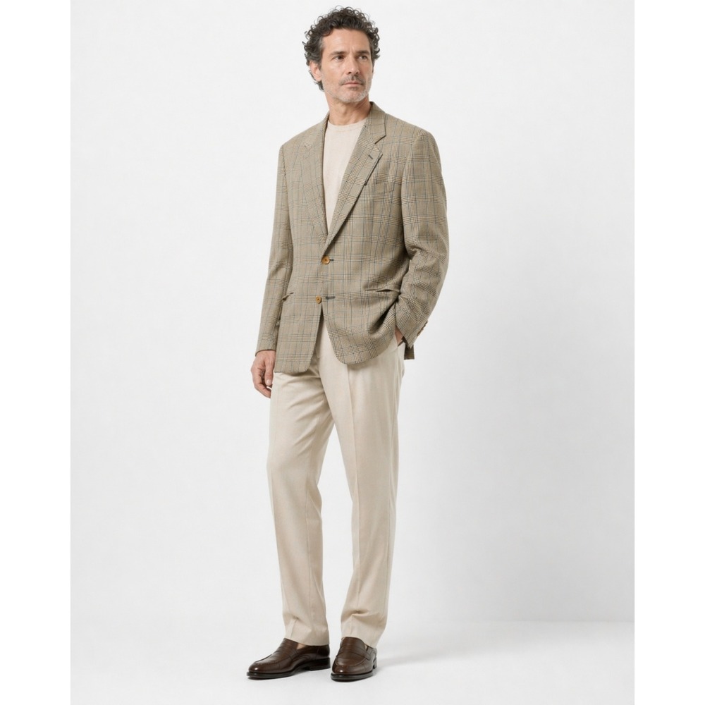 Giorgio Armani Borgonuovo 21 Mens Wool Glen Plaid Blazer Tan Made in Italy 2-Btn